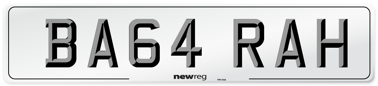 BA64 RAH Number Plate from New Reg